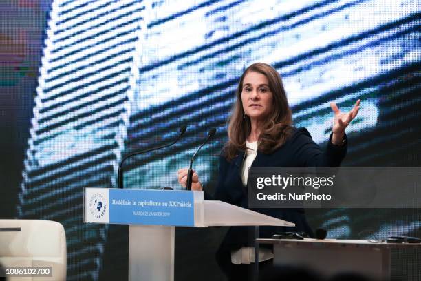 Melinda Gates, co-Chair of the Bill and Melinda Gates Foundation, addresses the &quot;Rendez-Vous de Bercy&quot; event at the economy ministry in...