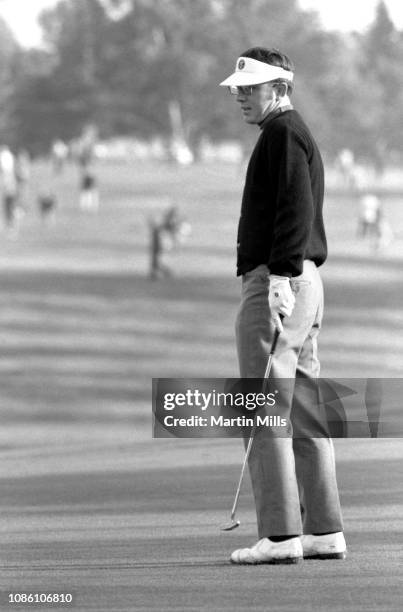 Hale Irwin of the United States follows his putt during the 1970 Los Angeles Open on January 11, 1970 at the Rancho Park Golf Course in Los Angeles,...