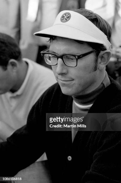 Hale Irwin of the United States sits at the scoring table after the 1970 Los Angeles Open on January 11, 1970 at the Rancho Park Golf Course in Los...