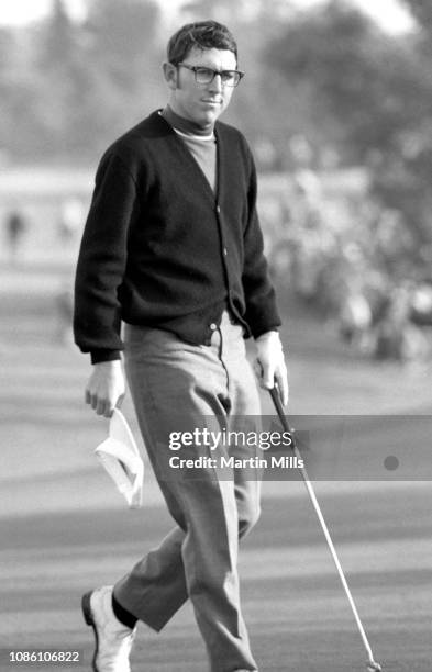 Hale Irwin of the United States holds his hat after his putt during the 1970 Los Angeles Open on January 11, 1970 at the Rancho Park Golf Course in...