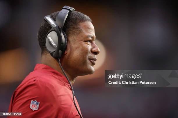 Head coach Steve Wilks of the Arizona Cardinals watches from the sidelines during the second half of the NFL game against the Los Angeles Rams at...