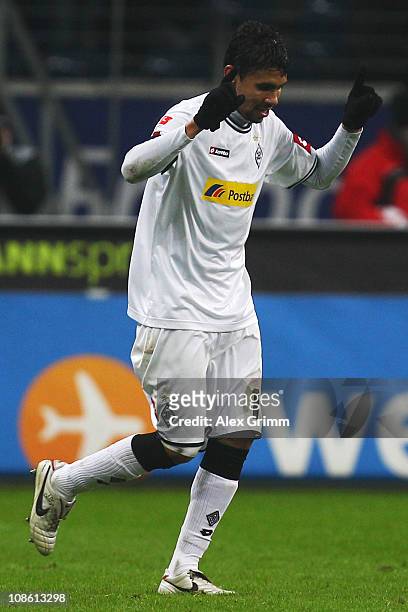 De Camargo of M'Gladbach celebrates his team's first goal during the Bundesliga match between Eintracht Frankfurt and Borussia M'gladbach at...