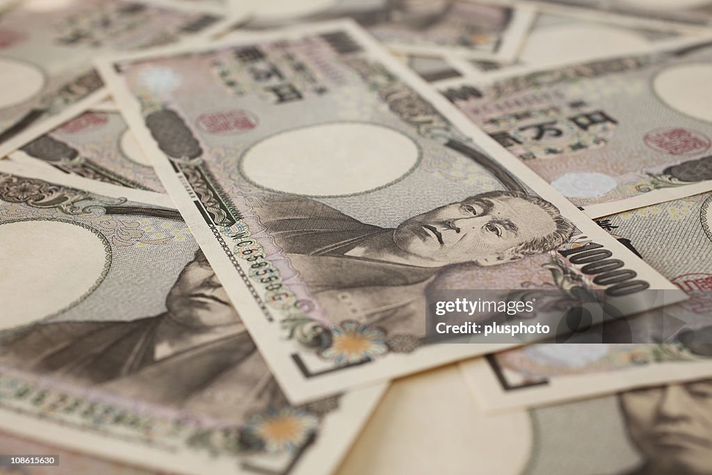 Close-up of 10,000 Japanese yen bills