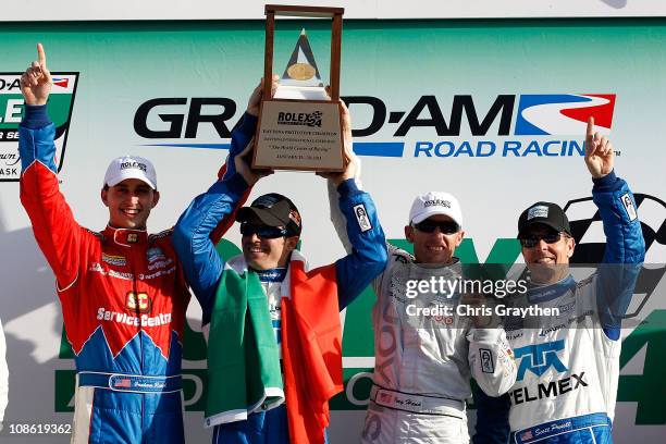 From left, Graham Rahal, Memo Rojas, Joey Hand and Scott Pruett, drivers of the TELMEX/Target Chip Ganassi Racing with Felix Sabates BMW Riley...