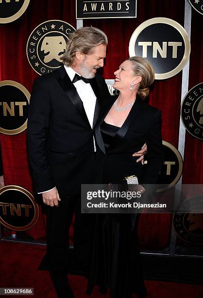 Actor Jeff Bridges and wife Susan Bridges arrive at the 17th Annual Screen Actors Guild Awards held at The Shrine Auditorium on January 30, 2011 in...