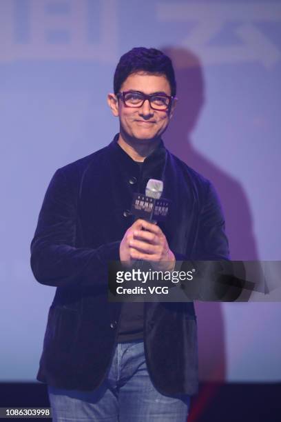 Indian actor Aamir Khan attends a press conference to promote film 'Thugs of Hindostan' during Christmas Eve on December 24, 2018 in Beijing, China.