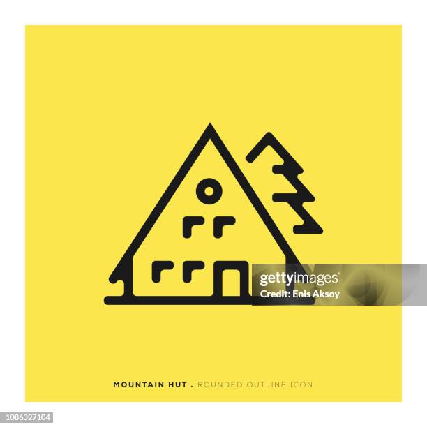 mountain hut rounded line icon - valley icon stock illustrations