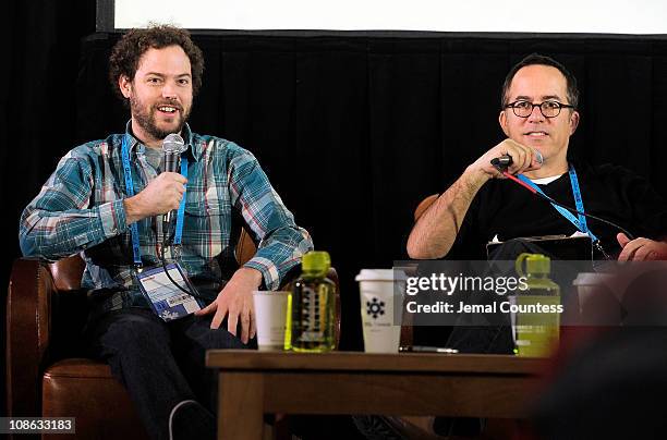 Director Drake Doremus and Sundance Film Festival Director John Cooper speak during the Film Church Panal on January 30, 2011 in Park City, Utah.