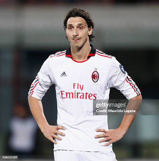 Zlatan Ibrehimovic of Milan during the Serie A match between Catania Calcio and AC Milan at Stadio Angelo Massimino on January 29, 2011 in Catania,...