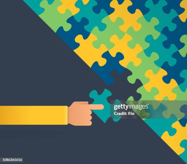 stockillustraties, clipart, cartoons en iconen met samenstellen van een puzzel - autism