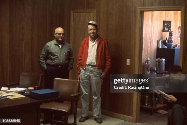 Darlington Raceway General Manager Bob Colvin and track President Barney Wallace in ColvinÕs office at the track.