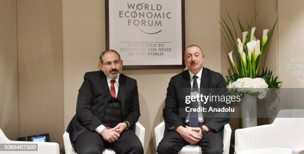 President of Azerbaijan Ilham Aliyev meets Prime Minister of Armenia Nikol Pashinyan within the World Economic Forum in Davos, Switzerland on January...