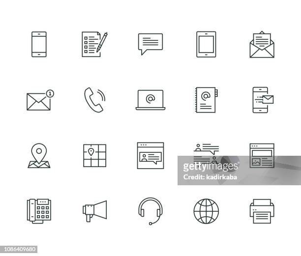 contact us thin line series - icons for email mail and phone stock illustrations