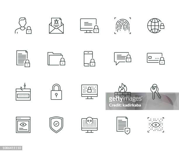 cyber security thin line serie - guarding stock-grafiken, -clipart, -cartoons und -symbole