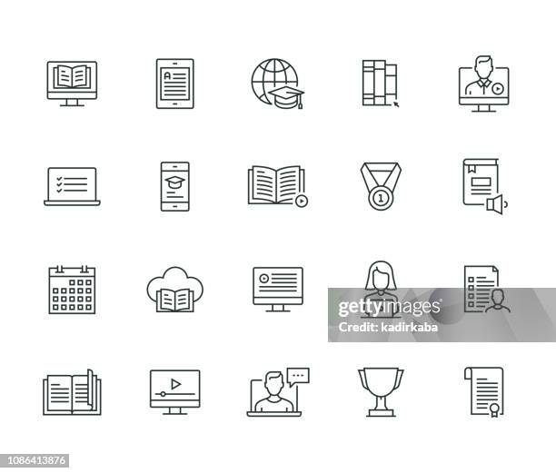 online education thin line series - e learning icon stock illustrations