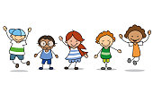 happy kids playing  - children  illustration , boys and girls