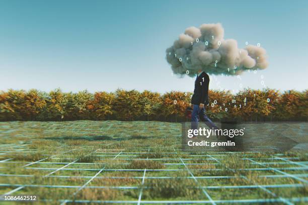 humorous mobile cloud computing conceptual image - online guidance stock pictures, royalty-free photos & images