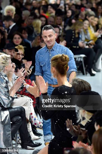 Celine Dion gives Designer Alexandre Vauthier a standing ovation during the finale of the Alexandre Vauthier Spring Summer 2019 show as part of Paris...