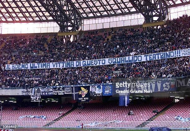 Napoli fans cheers on their team during the Serie A 7th round league match between Napoli and Atalanta played at the San Paolo stadium in Naples....