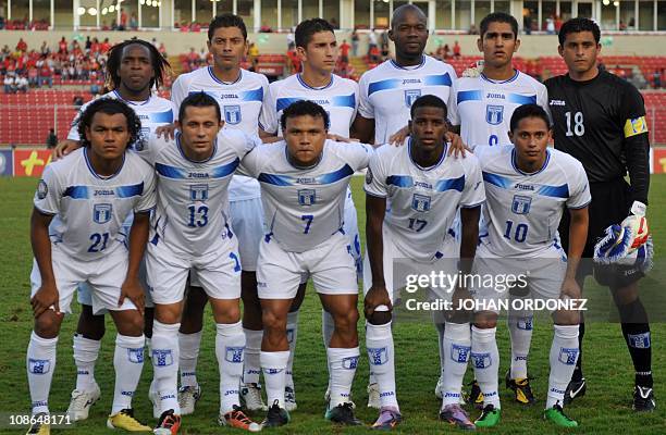 Honduran's players Walter Martinez, Mauricio Sabillon, Johnny Leveron, Osman Chavez, Jorge Claros and Noel Valladares, and Mario Martinez, Alfredo...
