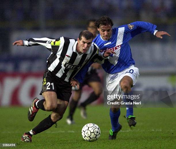 Zinedine Zidane of Juventus in action during the Serie A 7th round league match between Brescia and Juventus played at the Rigamonti stadium in...