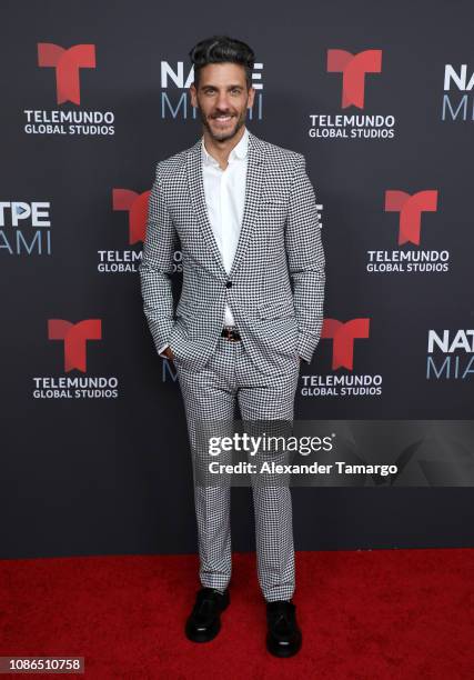 Erick Elias arrives at Telemundo Global Studios Celebration during NATPE Miami 2019 at the Eden Roc Hotel on January 22, 2019 in Miami Beach, Florida.