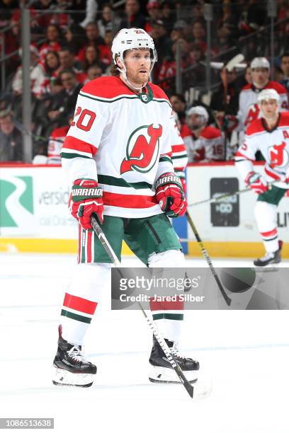 Blake Coleman of the New Jersey Devils skates against the Columbus Blue Jackets at Prudential Center on December 23, 2018 in Newark, New Jersey. The...