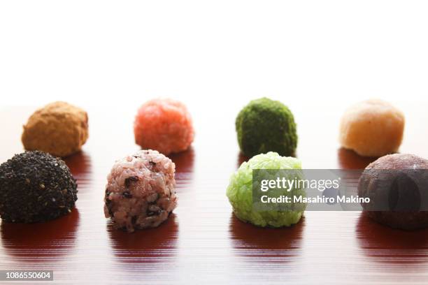 variety of botamochi or rice dumplings. - japanese sweet stock-fotos und bilder