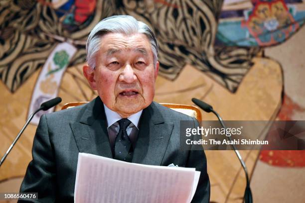 Emperor Hirohito attends a press conference ahead of his 85th birthday at the Imperial Palace on December 20, 2018 in Tokyo, Japan.