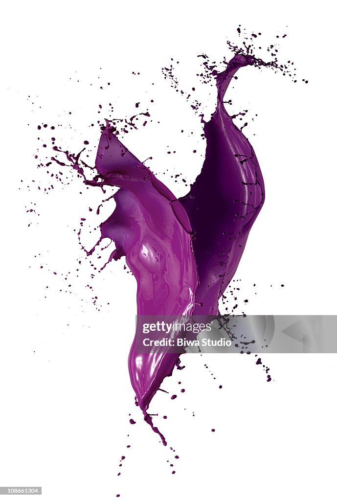 Purple paint splashing against white background