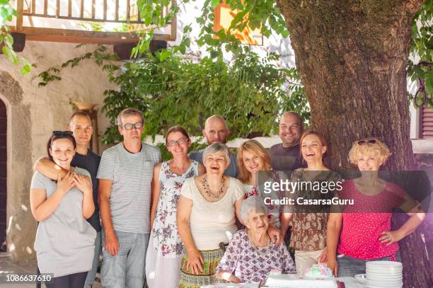 family photo on birthday celebration - 90 birthday stock pictures, royalty-free photos & images