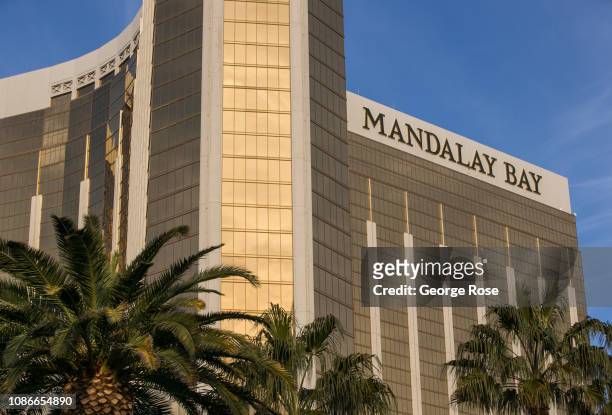 The exterior of the Mandalay Bay Hotel & Casino is viewed from Las Vegas Blvd on December 19, 2018 in Las Vegas, Nevada. During the Christmas and New...