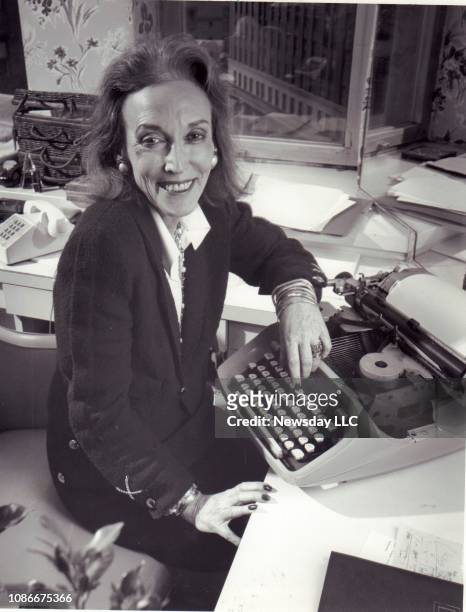 Helen Gurley Brown, editor of Cosmopolitan magazine, celebrates the 25th anniversary of the publication at her Manhattan office on April 19, 1990.