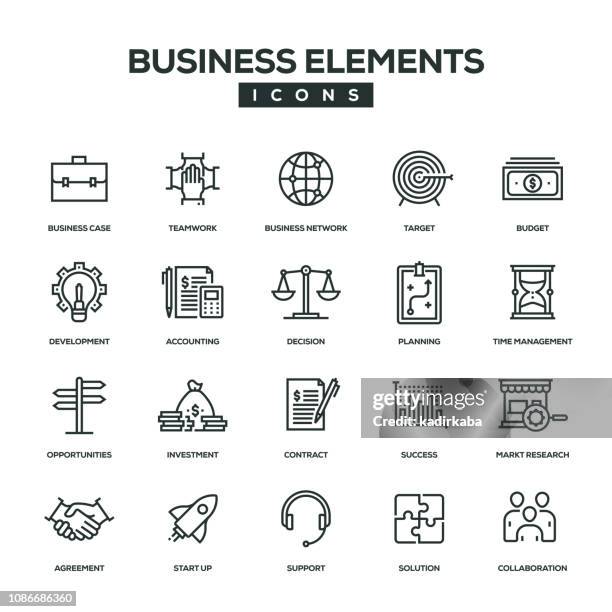 business elements line icon set - opportunistic-icon stock illustrations