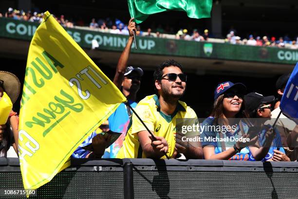 Fans show their support during day one of the Third Test match in the series between Australia and India at Melbourne Cricket Ground on December 26,...