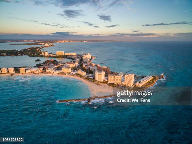 aerial view of cancun coastline - cancun beautiful stock pictures, royalty-free photos & images