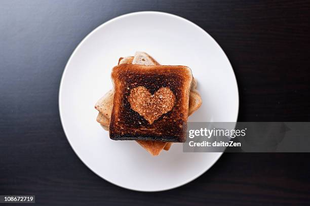 love toast breakfast - burnt bread stock pictures, royalty-free photos & images