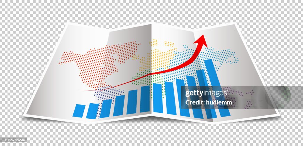 Vector Folded Bar Graph With World Map Isolated High-Res Vector Graphic ...