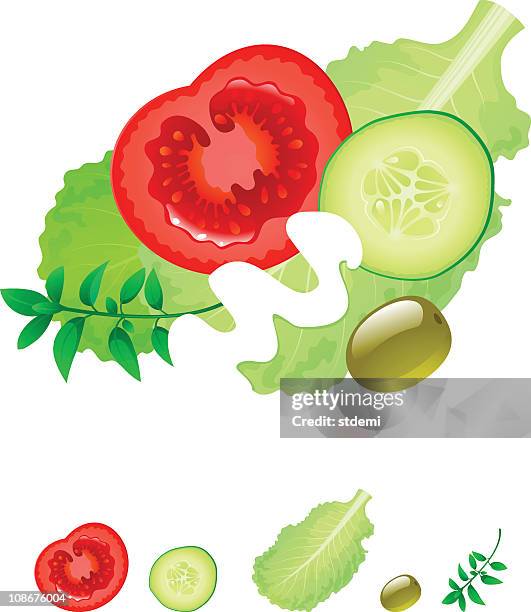 salad with cucumber and tomatoes - thyme stock illustrations