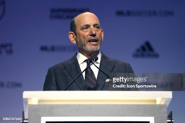 Commissioner Don Garber during the MLS SuperDraft 2019 presented on January 11 at McCormick Place in Chicago, IL.