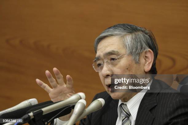 Haruhiko Kuroda, governor of the Bank of Japan , speaks during a news conference at the central bank's headquarters in Tokyo, Japan, on Wednesday,...