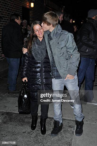 Justin Bieber and his mother Pattie Mallette visit "Late Show With David Letterman" at the Ed Sullivan Theater on January 31, 2011 in New York City.