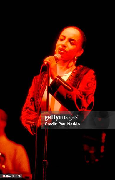 The singer Sade performs on stage at the Auditorium Theater in Chicago, Illinois, December 13, 1985.