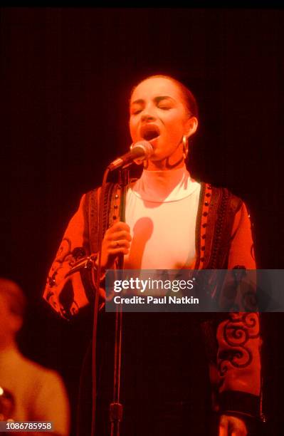 The singer Sade performs on stage at the Auditorium Theater in Chicago, Illinois, December 13, 1985.