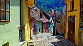Colorful street in medieval Sighisoara