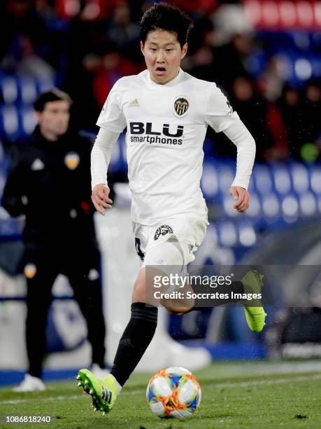 Kang In Lee of Valencia CF during the Spanish Copa del Rey match between Getafe v Valencia at the Coliseum Alfonso Perez on January 22, 2019 in...