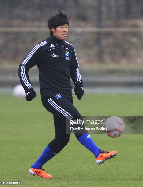 Heung Min Son controls the ball during the training session of Hamburger SV on February 1, 2011 in Hamburg, Germany.