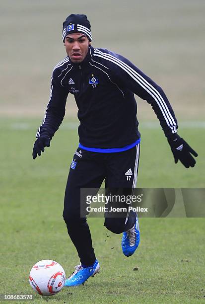 Maxim Choupo-Moting controls the ball during the training session of Hamburger SV on February 1, 2011 in Hamburg, Germany.