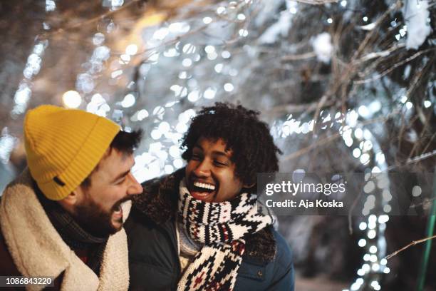 winter fun. - hipster couple stock pictures, royalty-free photos & images