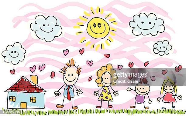 happy family and summer nature vector cartoon illlustration - niece 幅插畫檔、美工圖案、卡通及圖標